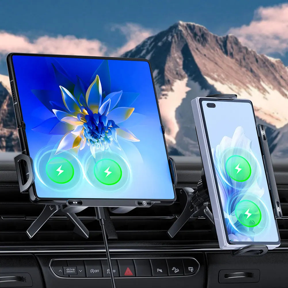 Dual Coil Car Phone Holder – 15W Wireless Charger Mount