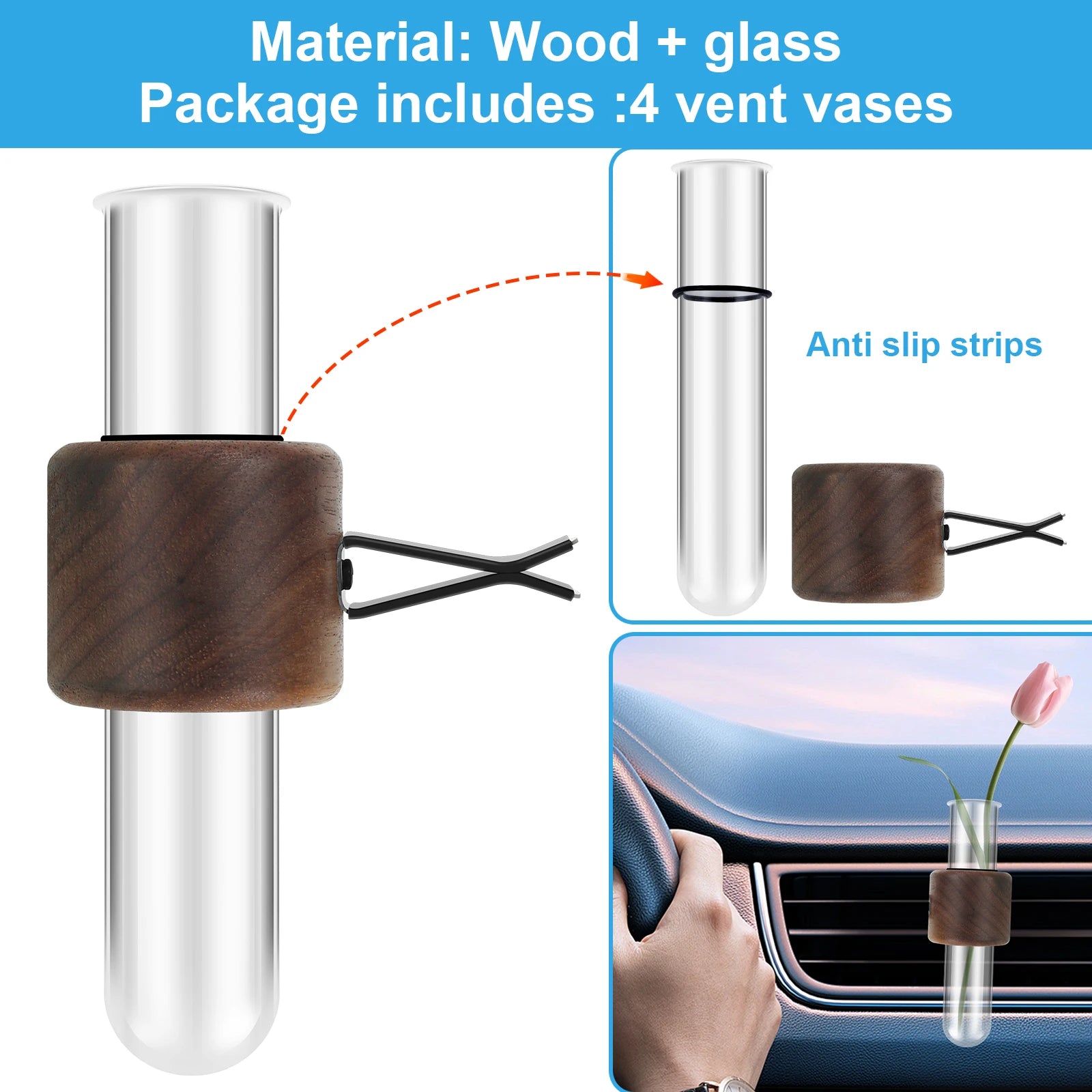 4PCS Car Vent Flower Vase – Metal Clamp Clip Holder
