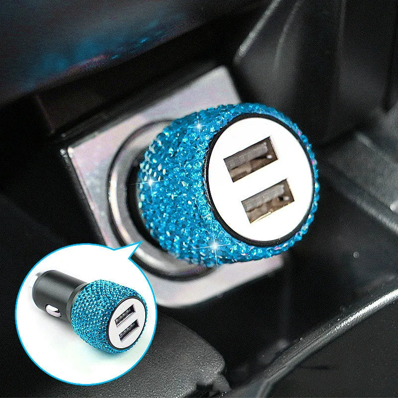 Bling USB Car Charger – Dual Port 5V 2.1A Pink Diamond Decor