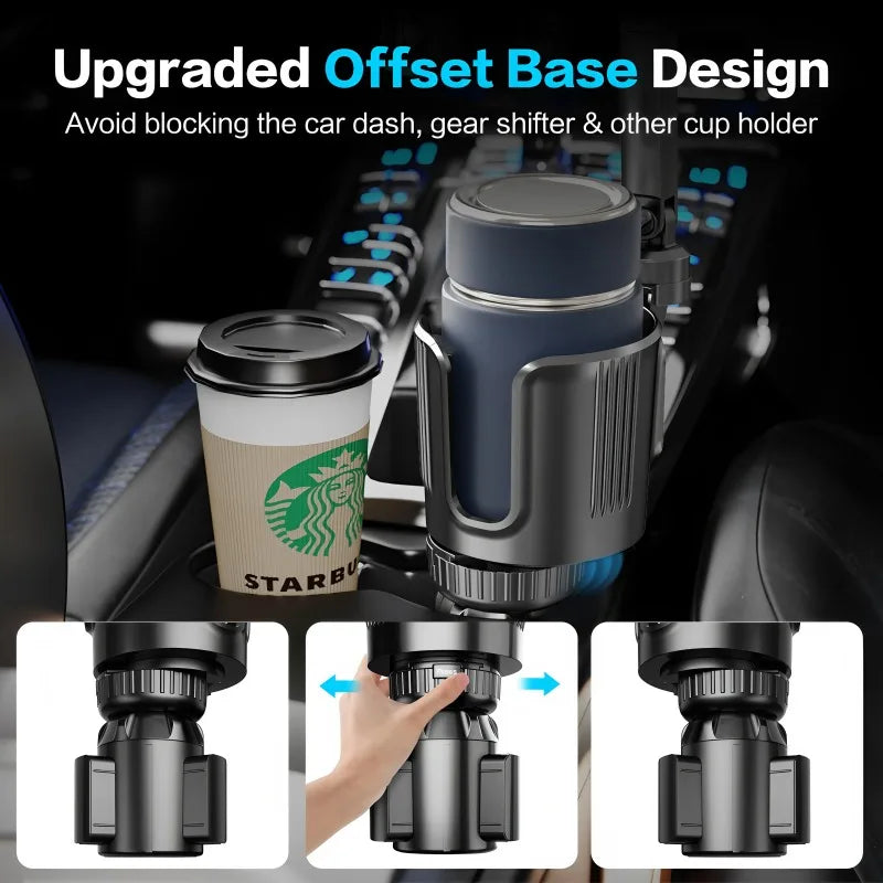 2-in-1 Car Cup Phone Holder – Adjustable 360° Mount