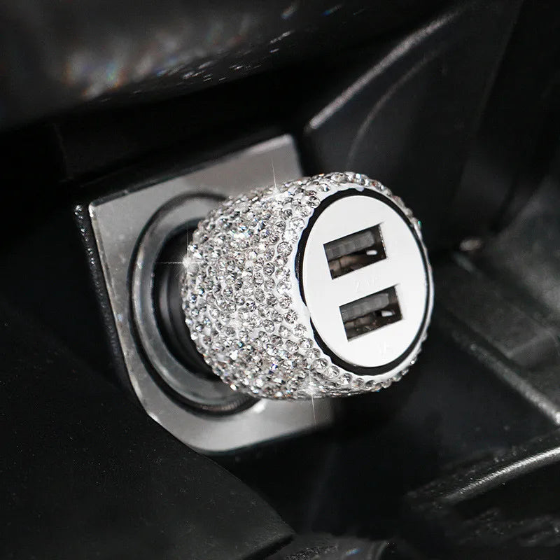 Bling USB Car Charger – Dual Port 5V 2.1A Pink Diamond Decor
