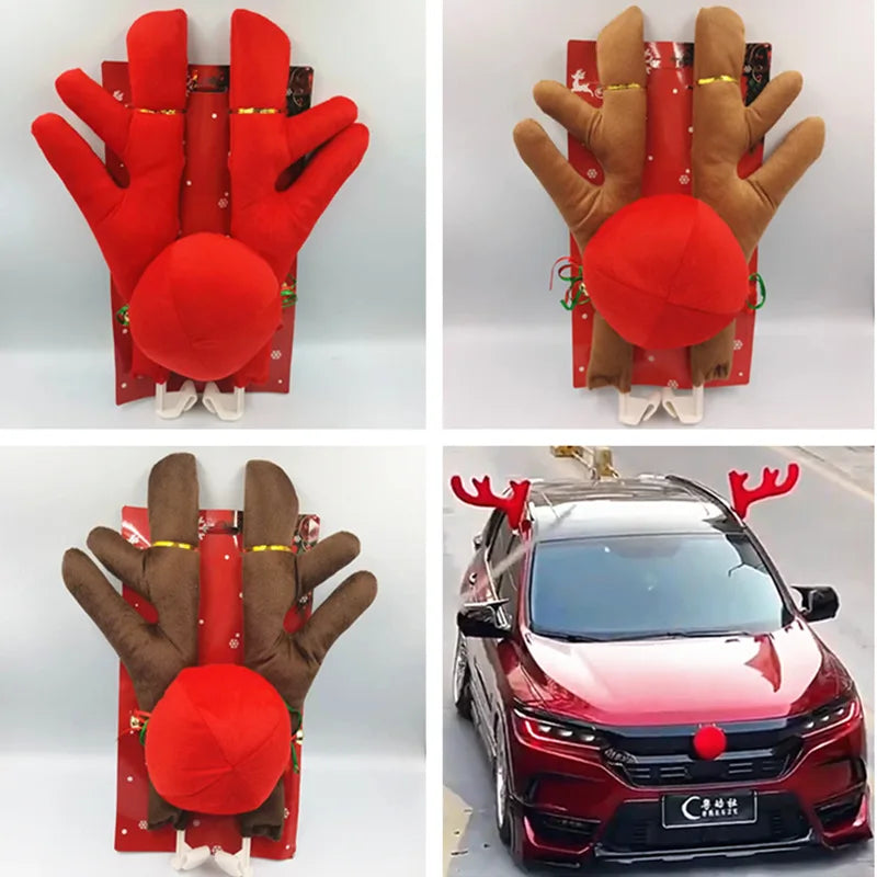 Christmas Car Antler Decor – Festive Elk Roof Decoration