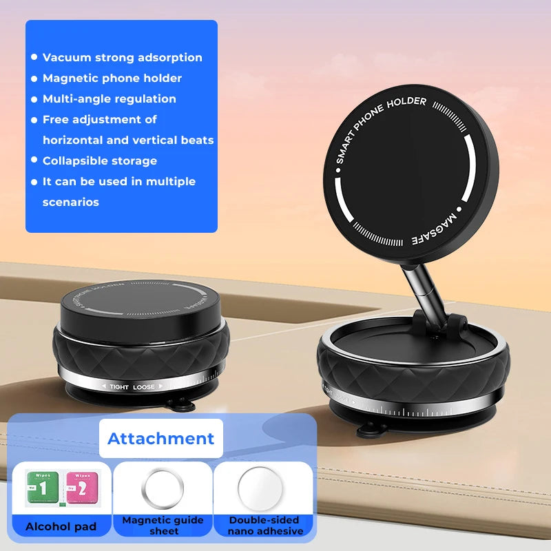 Magnetic Vacuum Phone Mount – 360° Adjustable Car Holder