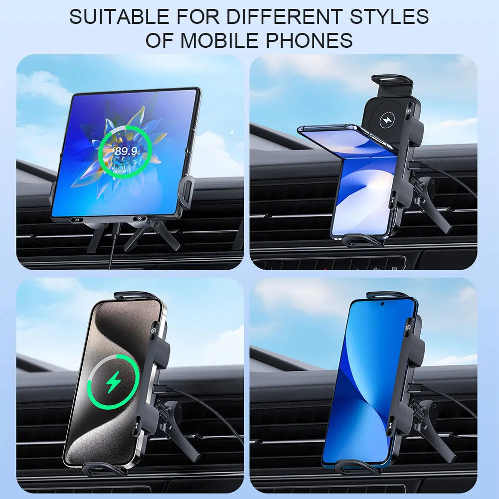 Dual Coil Car Phone Holder – 15W Wireless Charger Mount