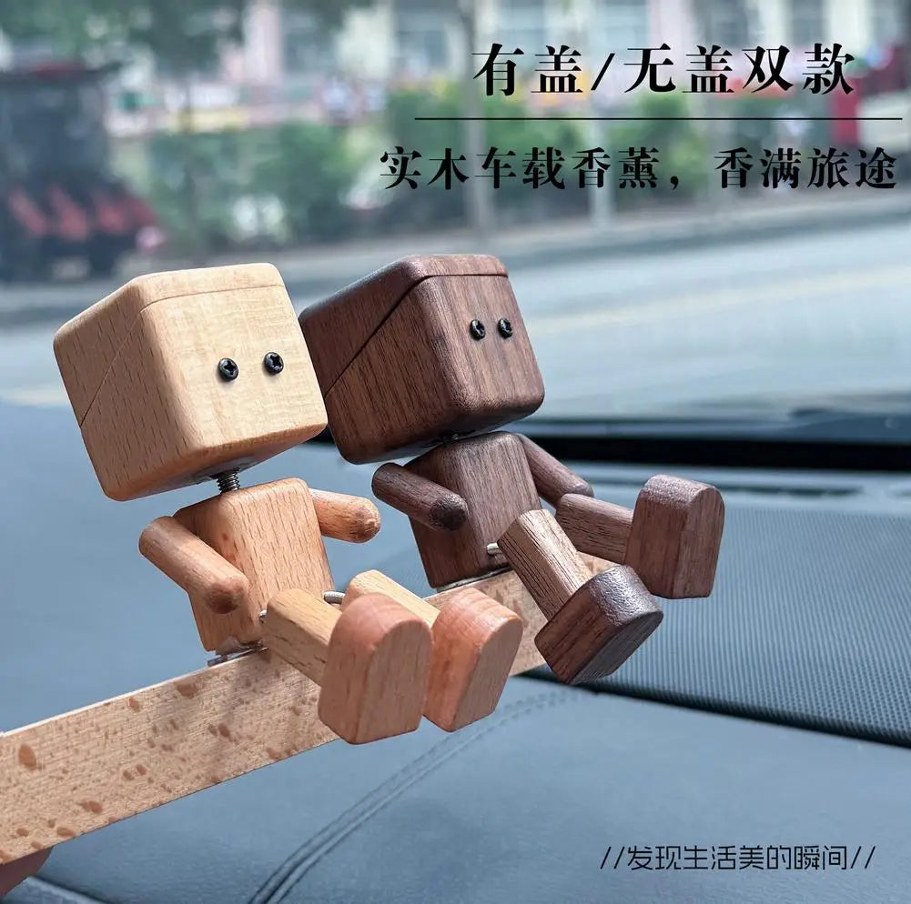 Leg-Swinging Robot Figurine – Wooden Car Interior Decor