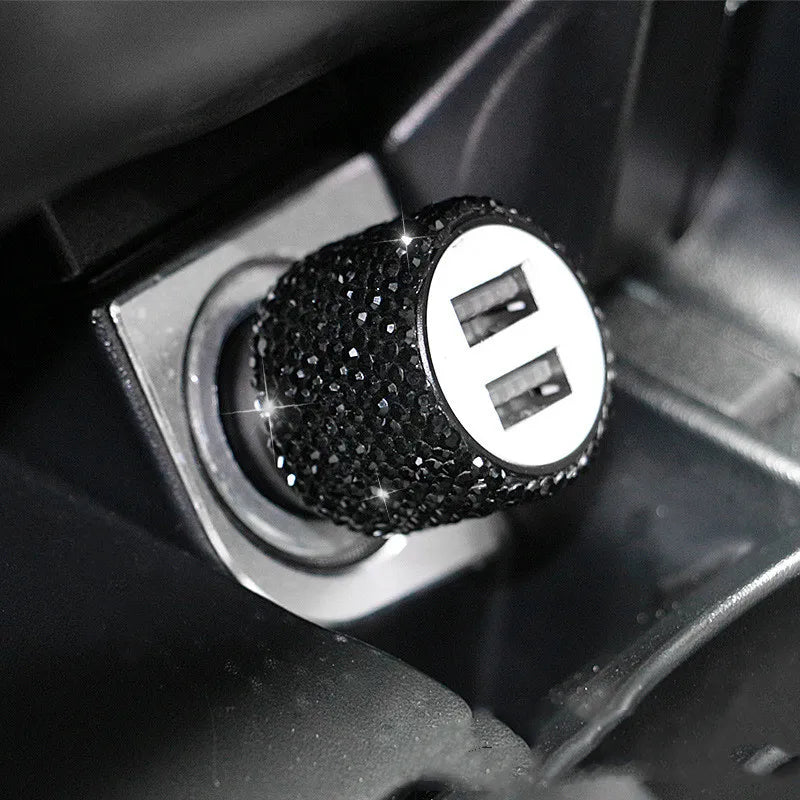 Bling USB Car Charger – Dual Port 5V 2.1A Pink Diamond Decor