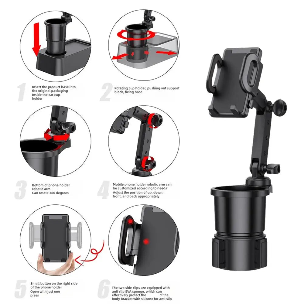 2-in-1 Car Cup & Phone Holder – Adjustable Auto Adapter
