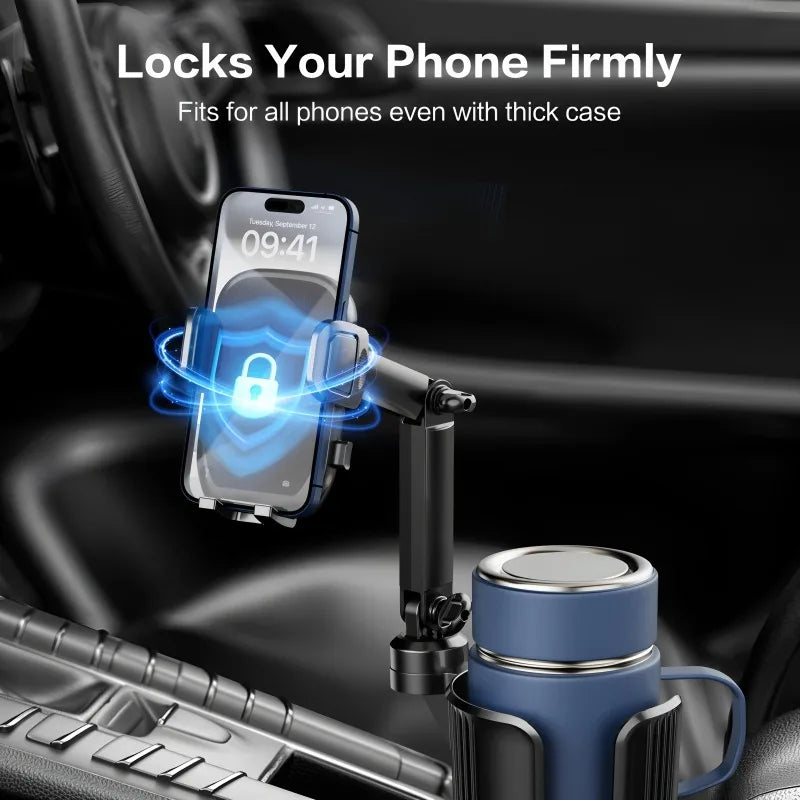 2-in-1 Car Cup Phone Holder – Adjustable 360° Mount