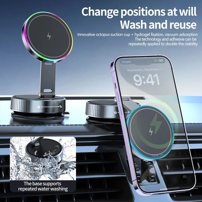 Magnetic Wireless Car Charger – 15W 360° Mount