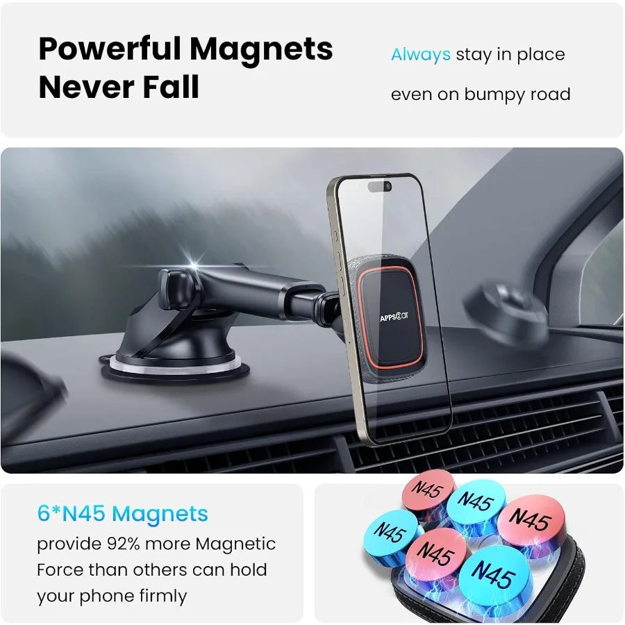 Magnetic Car Phone Mount – Suction Cup Dashboard Holder