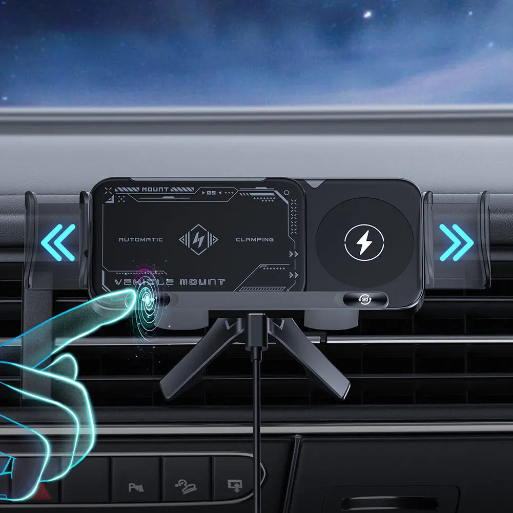 Dual Coil Car Phone Holder – 15W Wireless Charger Mount