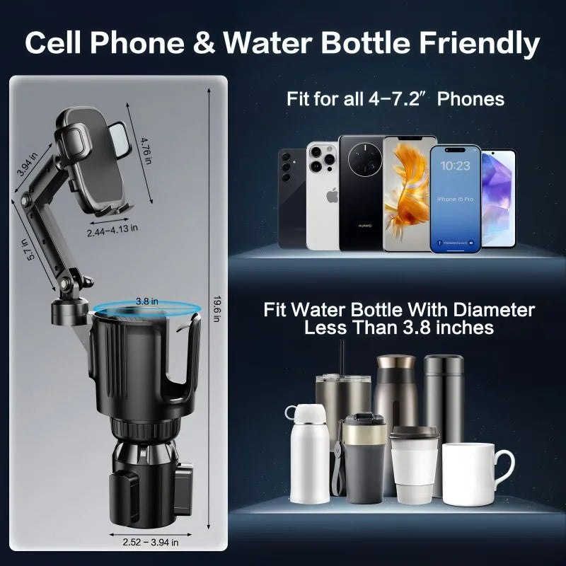 2-in-1 Car Cup Phone Holder – Adjustable 360° Mount
