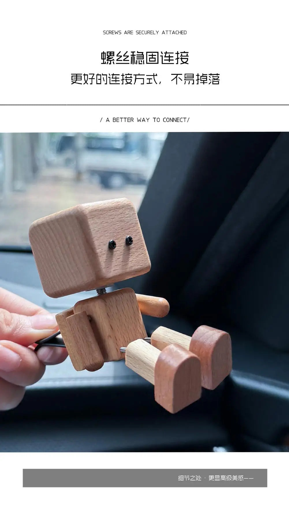 Leg-Swinging Robot Figurine – Wooden Car Interior Decor