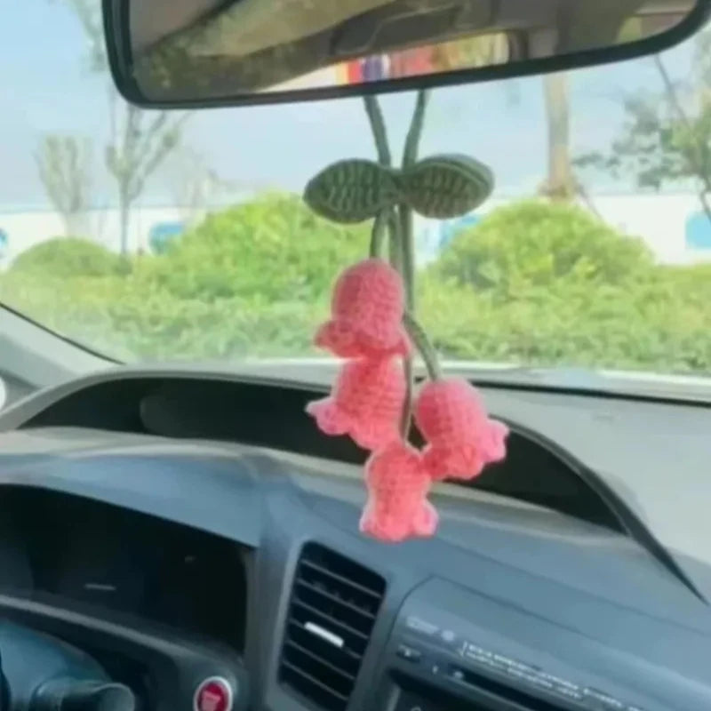 Lily Crochet Car Pendant – Bluebell Flower Rearview Mirror Decor