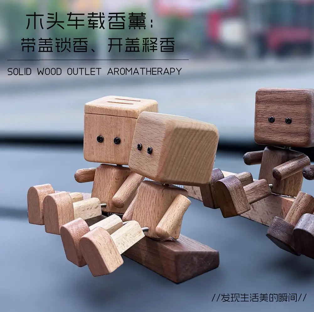 Leg-Swinging Robot Figurine – Wooden Car Interior Decor
