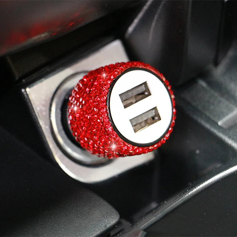 Bling USB Car Charger – Dual Port 5V 2.1A Pink Diamond Decor
