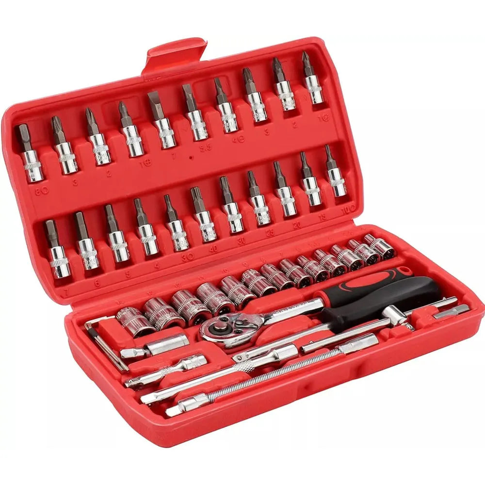46PCS Ratcheting Wrench Set – Flexible Head Mechanic Tools