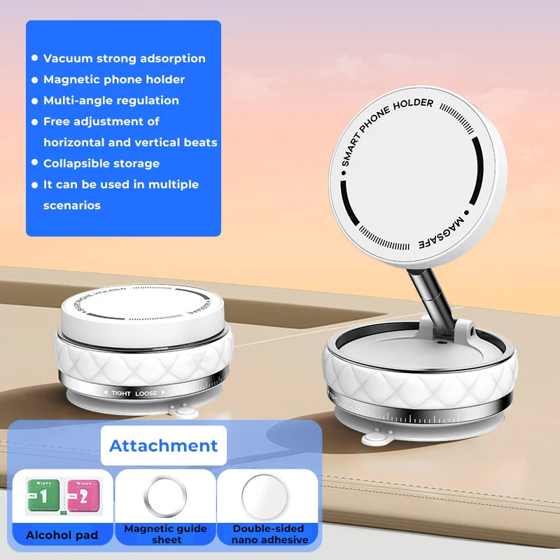 Magnetic Vacuum Phone Mount – 360° Adjustable Car Holder
