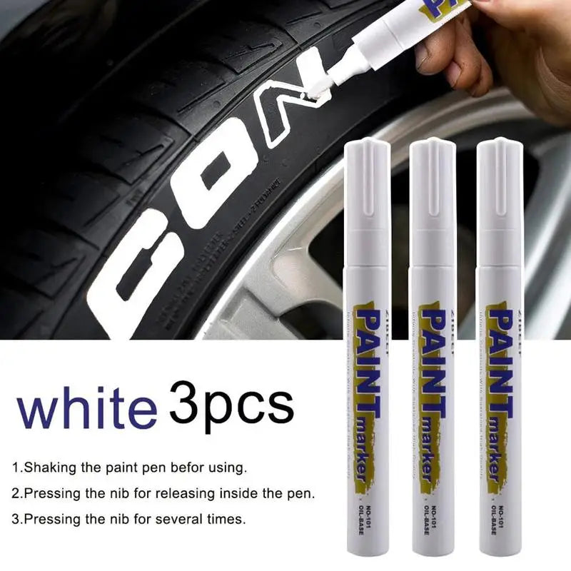 White Car Paint Pen Set – Waterproof 3PCS Tyre Marker