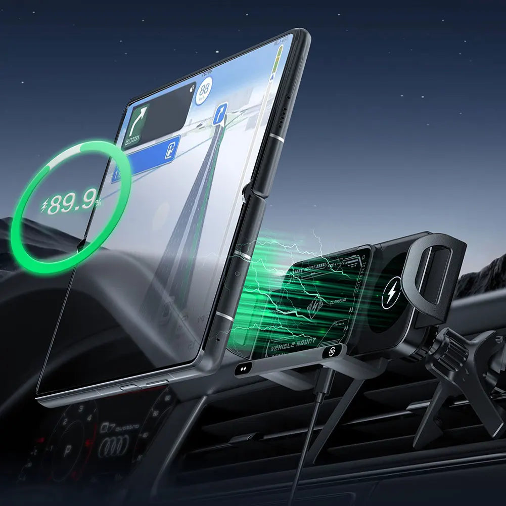 Dual Coil Car Phone Holder – 15W Wireless Charger Mount