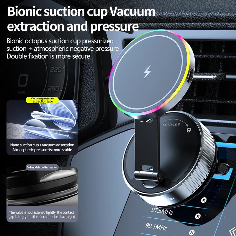 Magnetic Wireless Car Charger – 15W 360° Mount