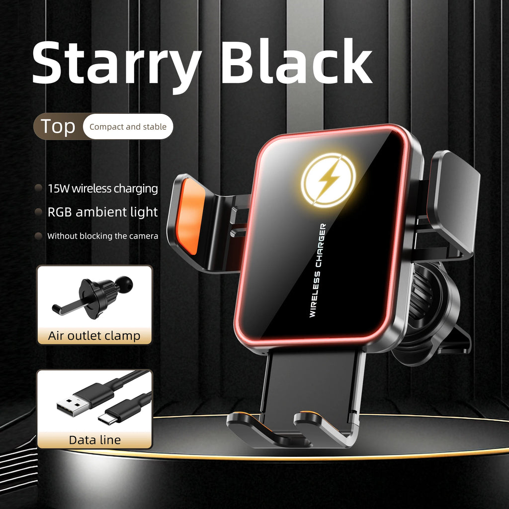 Dual-Power Wireless Car Charger – Auto Clamp Mount