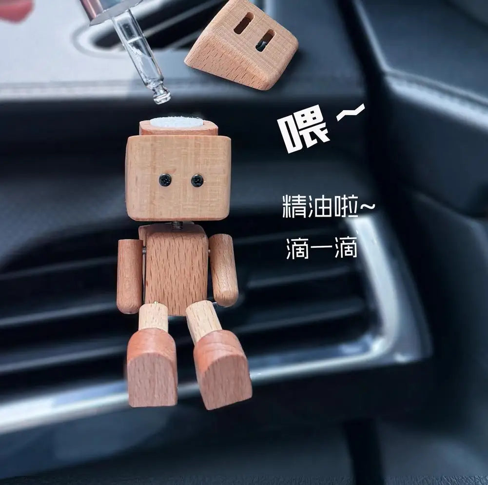 Leg-Swinging Robot Figurine – Wooden Car Interior Decor