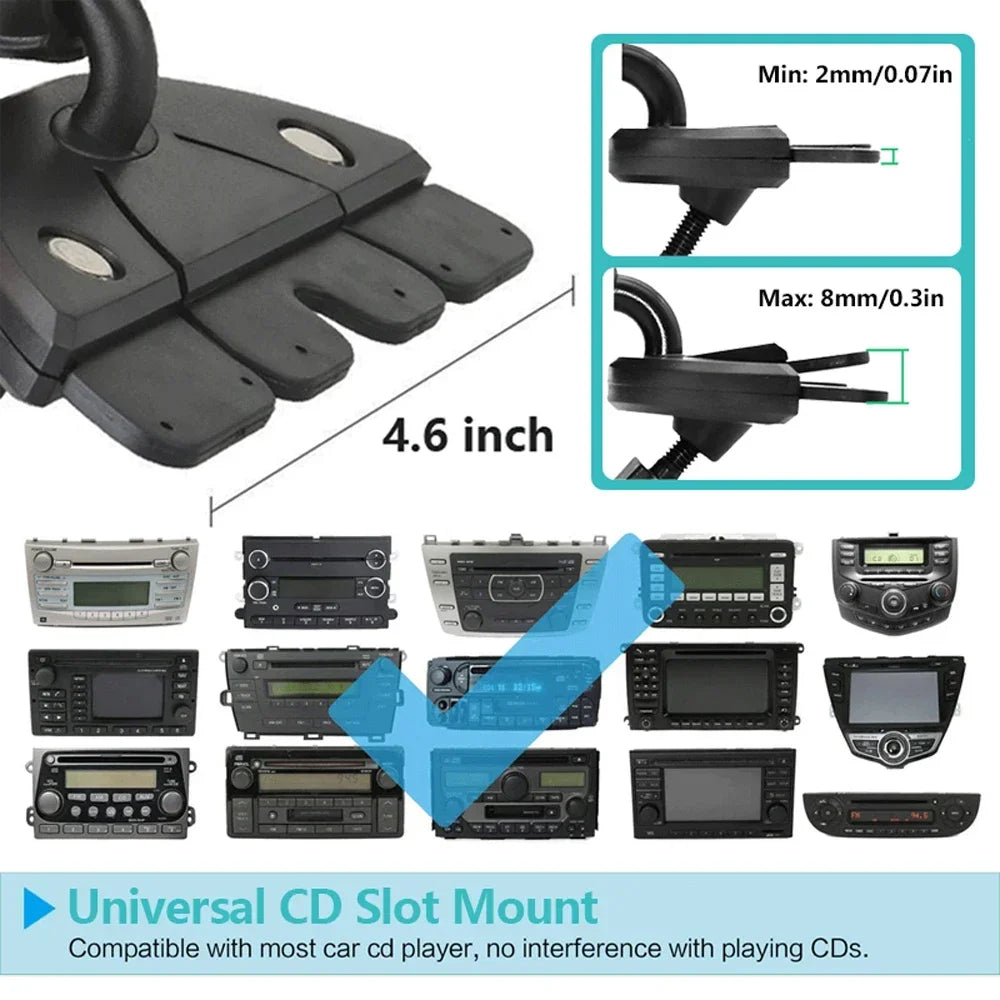 Universal CD Slot Car Phone Holder – 360° Adjustable Mount