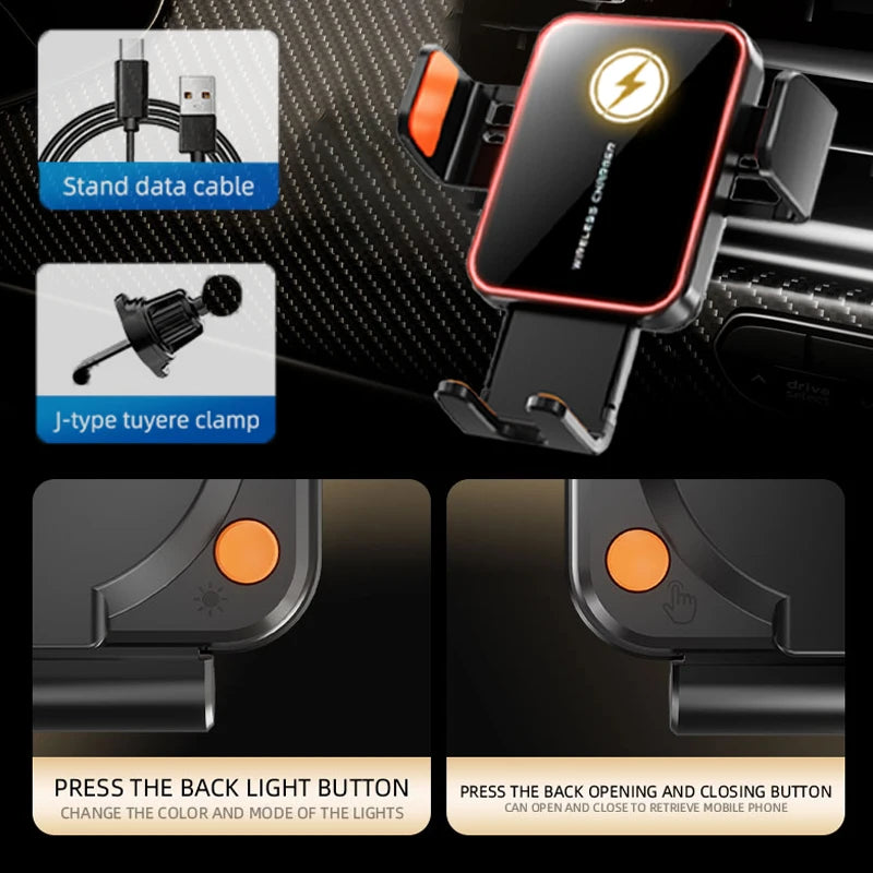 Dual-Power Wireless Car Charger – Auto Clamp Mount