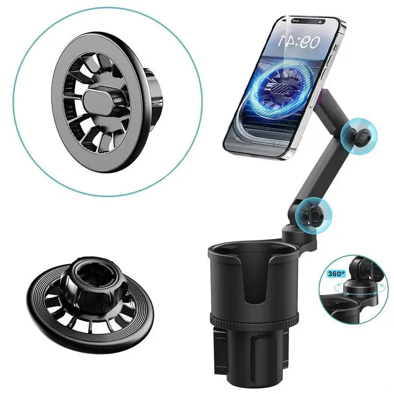 Car Cup & Phone Holder – 360° Magnetic Mount