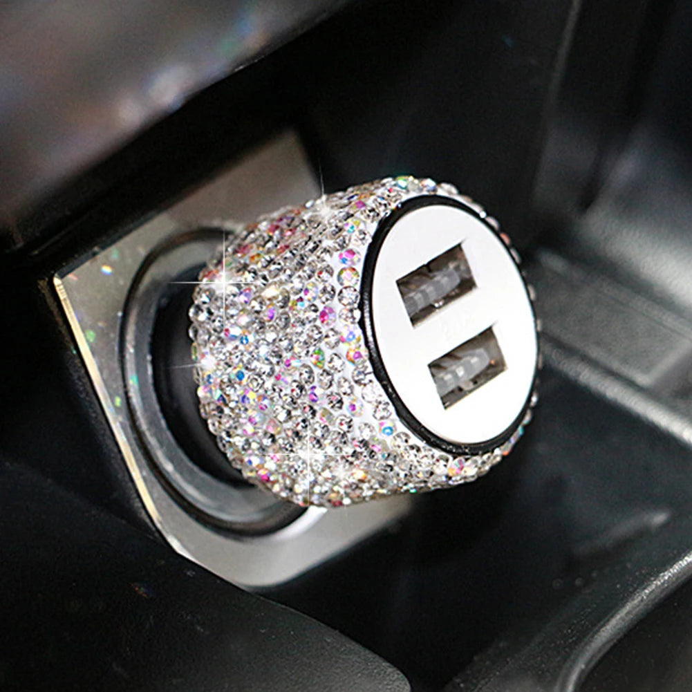 Bling USB Car Charger – Dual Port 5V 2.1A Pink Diamond Decor