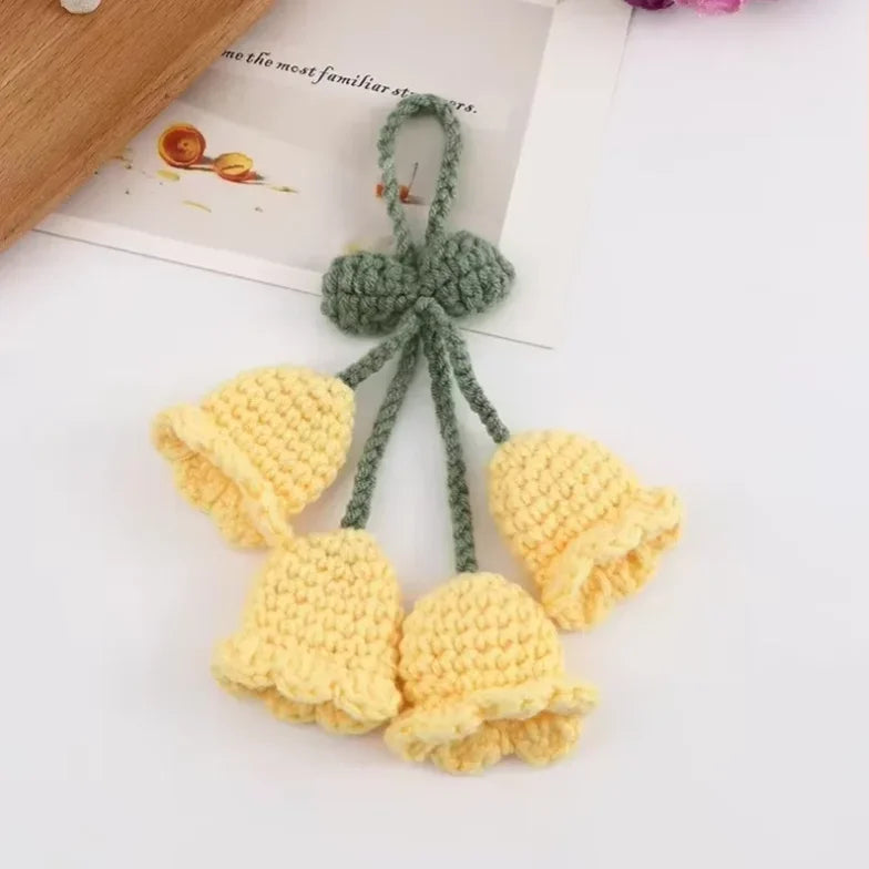 Lily Crochet Car Pendant – Bluebell Flower Rearview Mirror Decor