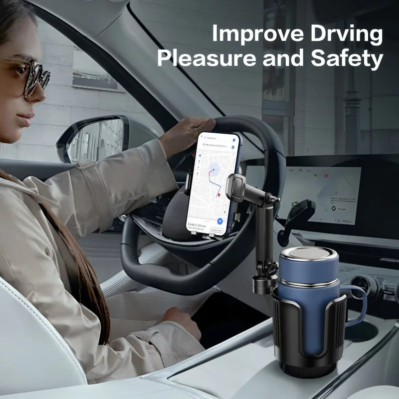 2-in-1 Car Cup Phone Holder – Adjustable 360° Mount
