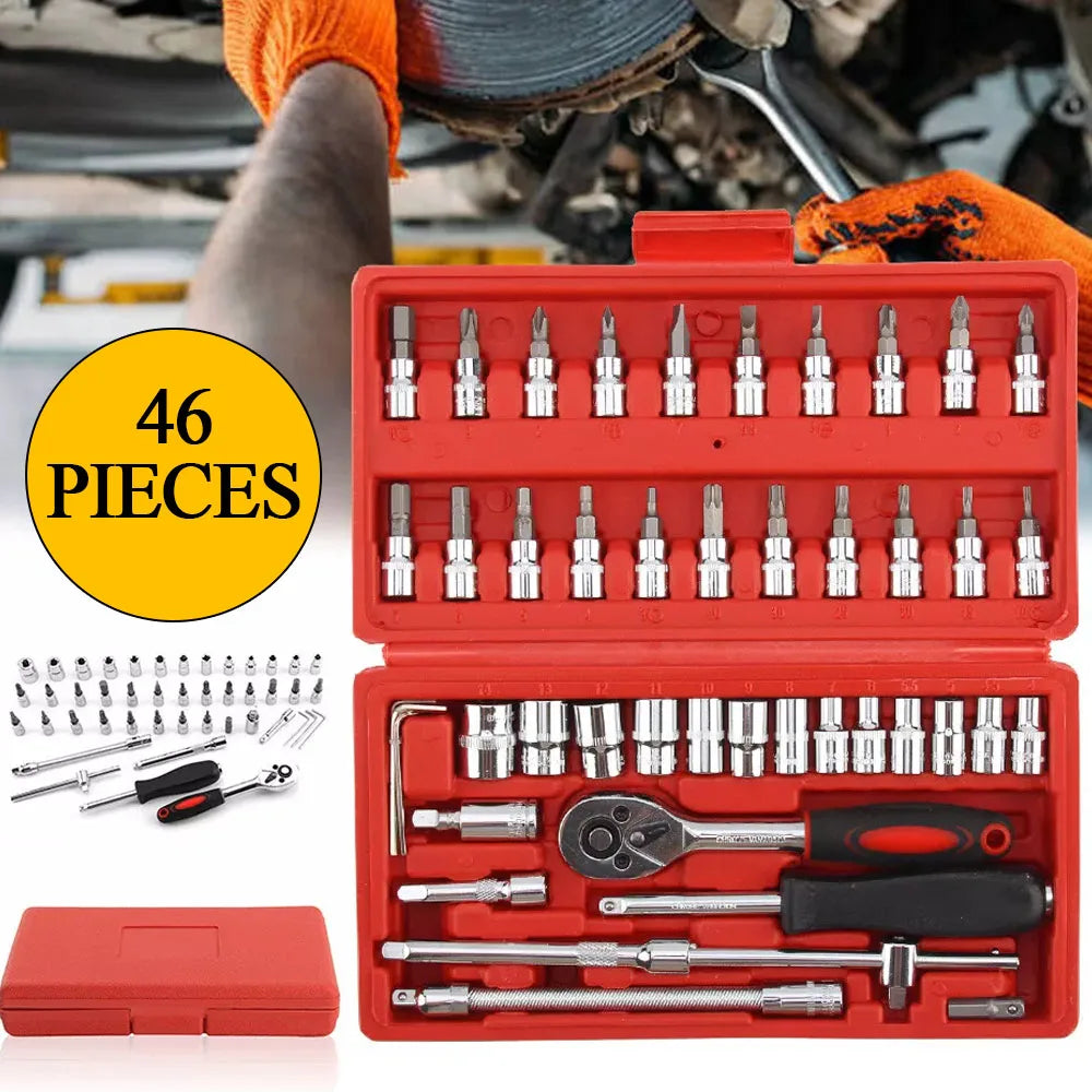 46PCS Ratcheting Wrench Set – Flexible Head Mechanic Tools