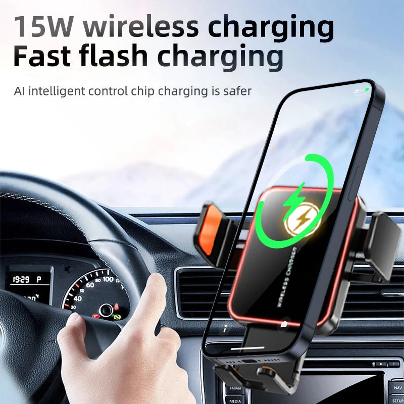 Dual-Power Wireless Car Charger – Auto Clamp Mount